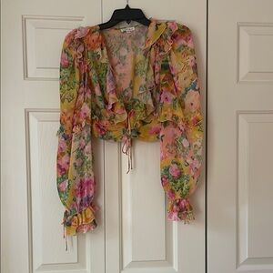 For Love and Lemons Nina yellow cropped floral blouse